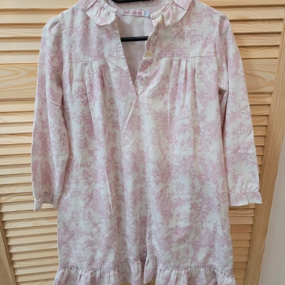 Pink Nightgown Pajamas with Floral Print and Ruffle Hem